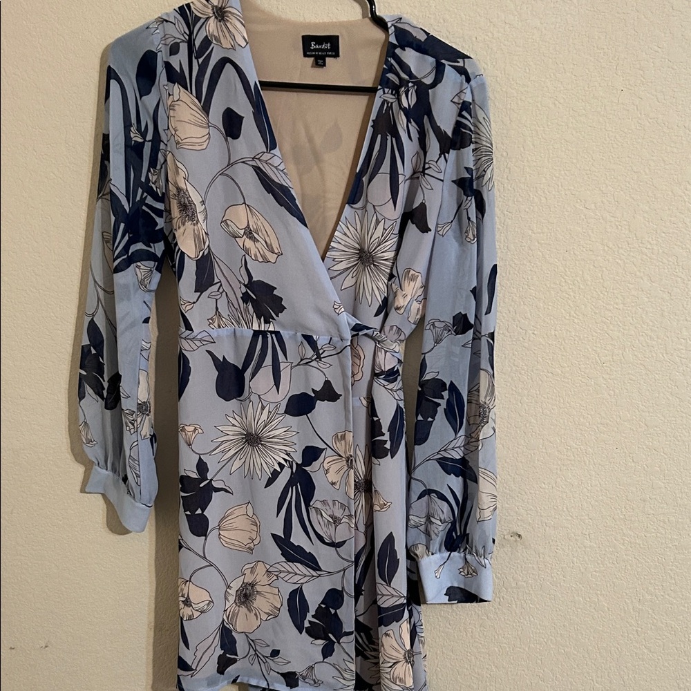 Bardot Printed Wrap Dress Sheer Sleeves Trendy Stylish Chic